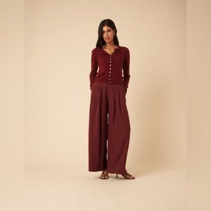 Nobody’s Child Burgundy Pleated Wide Leg Trousers Petite US 6 UK 10